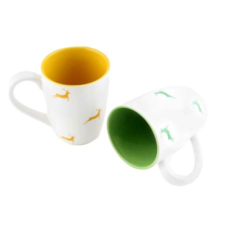 Yellow & Green Running Deer Decorative Handcraft Ceramic Coffee Mug